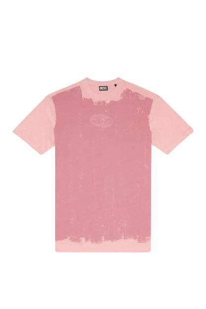 Pink crewneck T-shirt with short sleeves and faded front graphic print