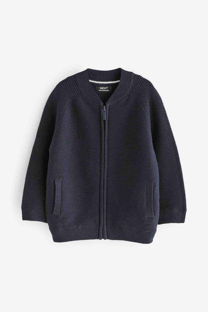 NEXT navy zip-up knit jacket with front pockets and full-length zipper