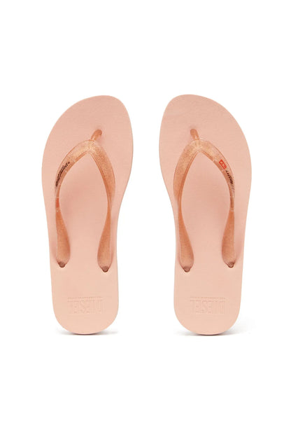 Diesel copper-toned flip-flops pair view with thong straps.