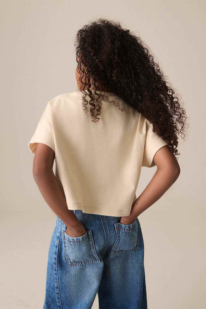 Ecru kids T-shirt back view, short sleeves