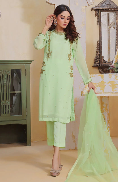 Fiona light green embroidered kurta with matching pants and sheer dupatta