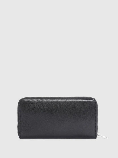 Diesel black leather zip wallet with rectangular shape and metal zipper pull