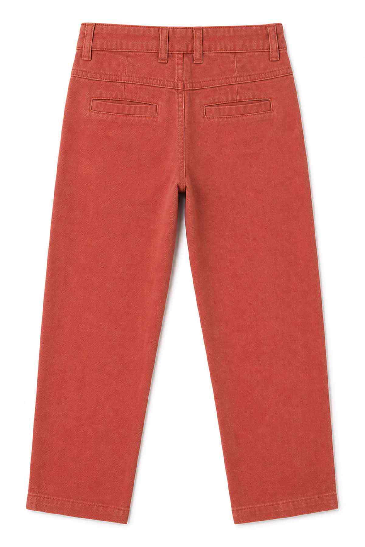 Orange cotton trousers with back yoke and two back pockets, straight-leg cut