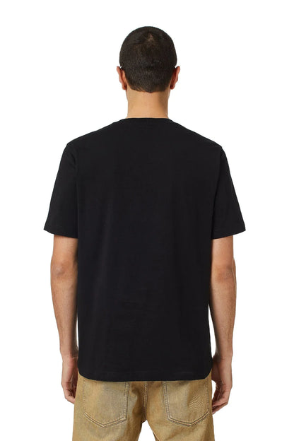 Black crewneck T-shirt back view, plain design with short sleeves