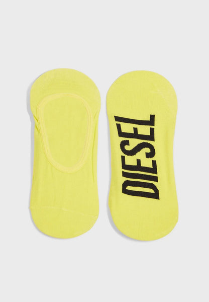 Low-cut neon yellow socks with black DIESEL text