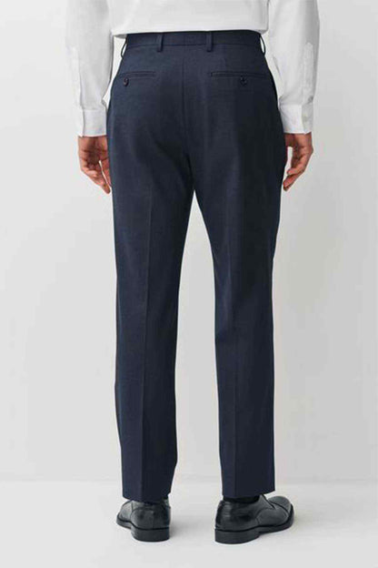 Navy suit trousers with tapered legs and front pleats, mens formal pants
