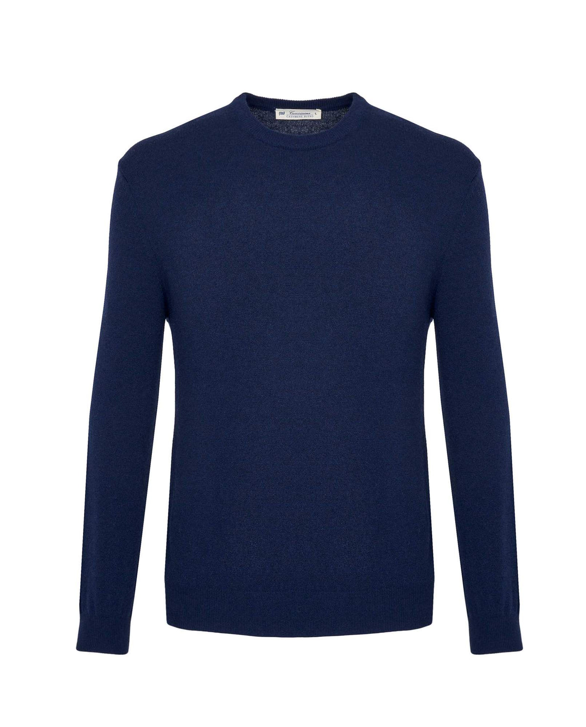 Crewneck cashmere-blend sweater, dark blue, long sleeves