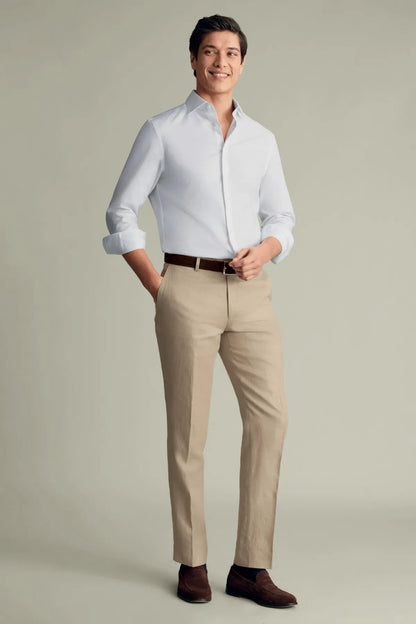 Charles Tyrwhitt tan trousers with belt loops and straight legs