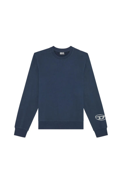 Diesel dark blue crewneck sweatshirt with small right sleeve logo patch