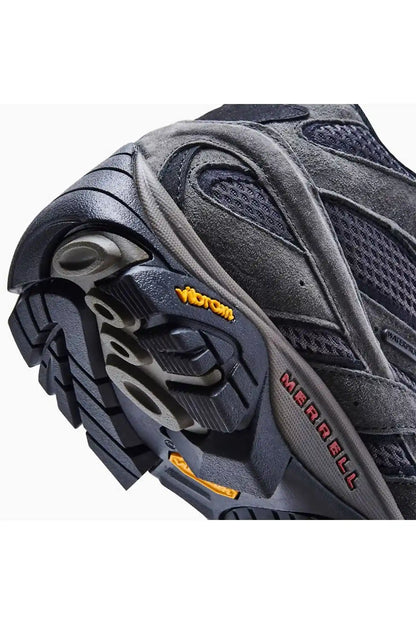 Merrell hiking shoe outsole tread close-up with traction fins