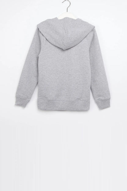 Kids grey hoodie with pullover hood, plain back view