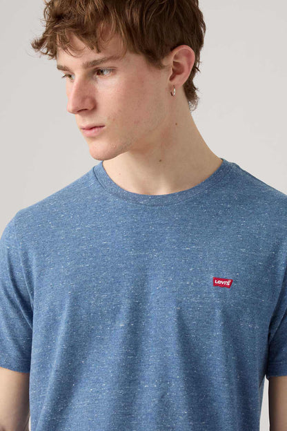 Blue heather crewneck T-shirt with small chest logo detail