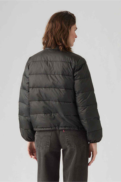 Levi's black puffer jacket, back view with quilted panels and full zipper