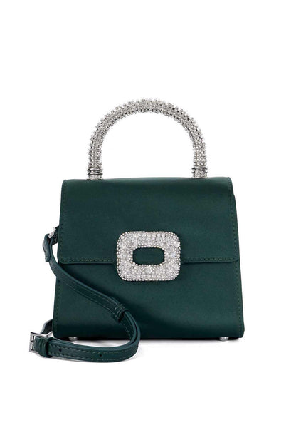 Dune London green rhinestone mini handbag with top handle and crossbody strap