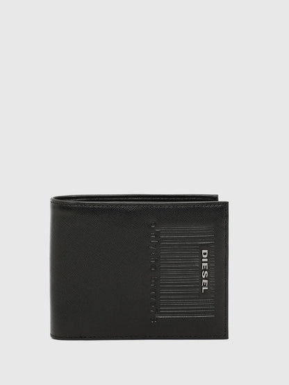 Diesel black leather bifold wallet with embossed logo and card slots