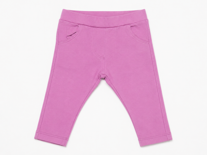 Purple baby leggings with elastic waistband and ankle-length legs