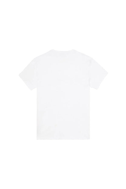 White crew-neck T-shirt, plain back with no visible graphic