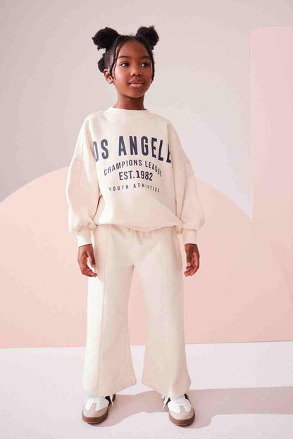 Ecru kids sweatshirt and jogger pants set, Los Angeles EST.1982 front print