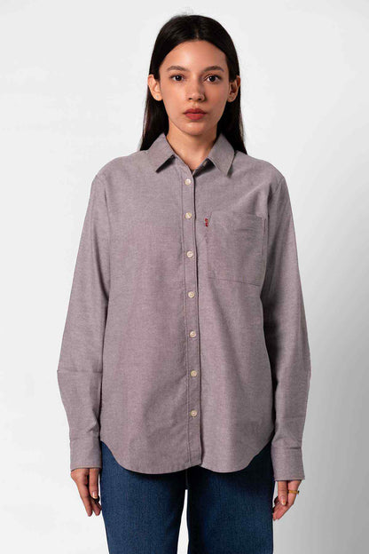 Levi's grey button-up shirt with long sleeves and chest pocket