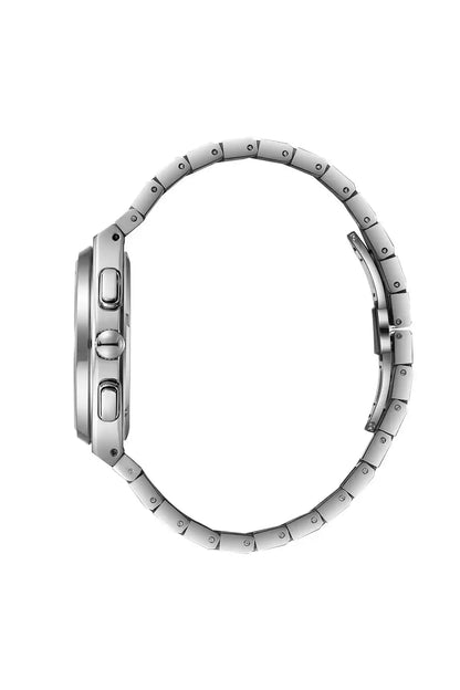 BHPC silver watch bracelet, metal link band shown from the side