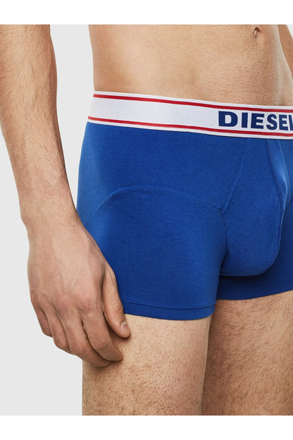 Men's Diesel blue boxer briefs with red-white logo waistband