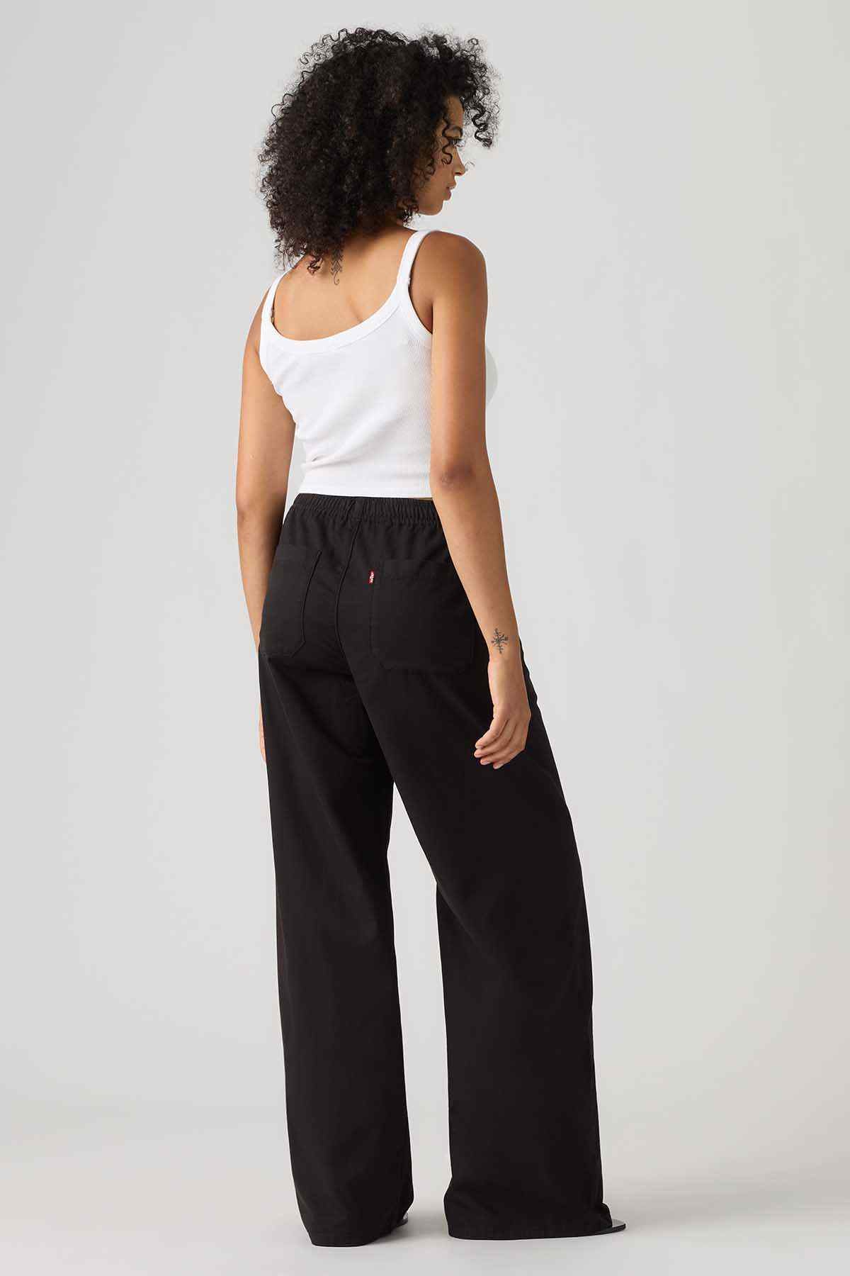 Levi's black wide-leg trousers, back view, high-rise waist and pockets