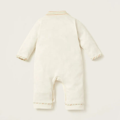 BABYSHOP baby romper back view with striped cuffs and snap button opening