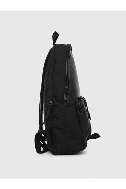 Black drawstring backpack with cinch cord and small side zipper pouch