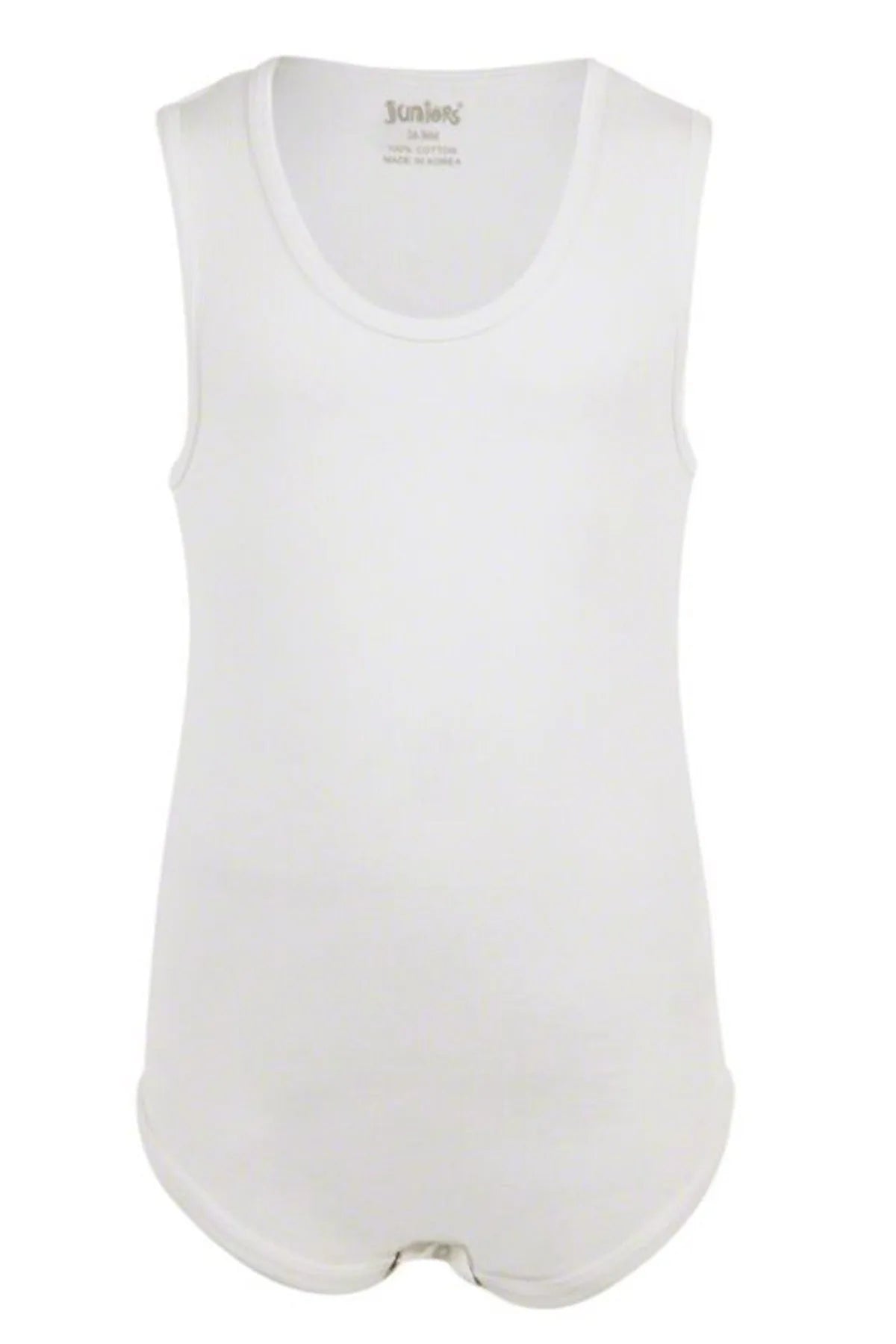 BABYSHOP sleeveless baby bodysuit, white, round neck and snap crotch