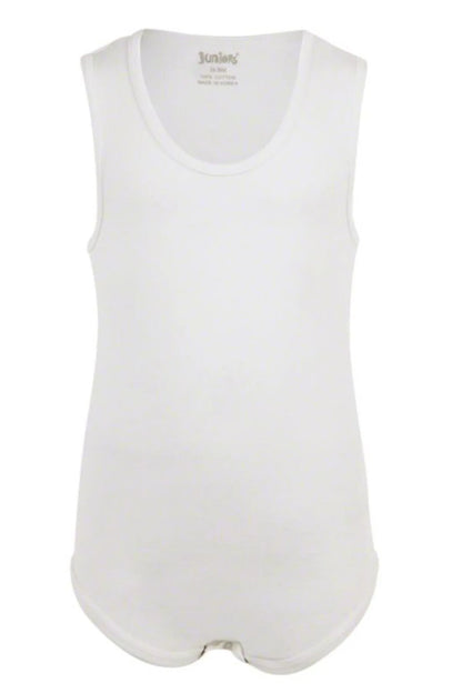 BABYSHOP sleeveless baby bodysuit, white, round neck and snap crotch