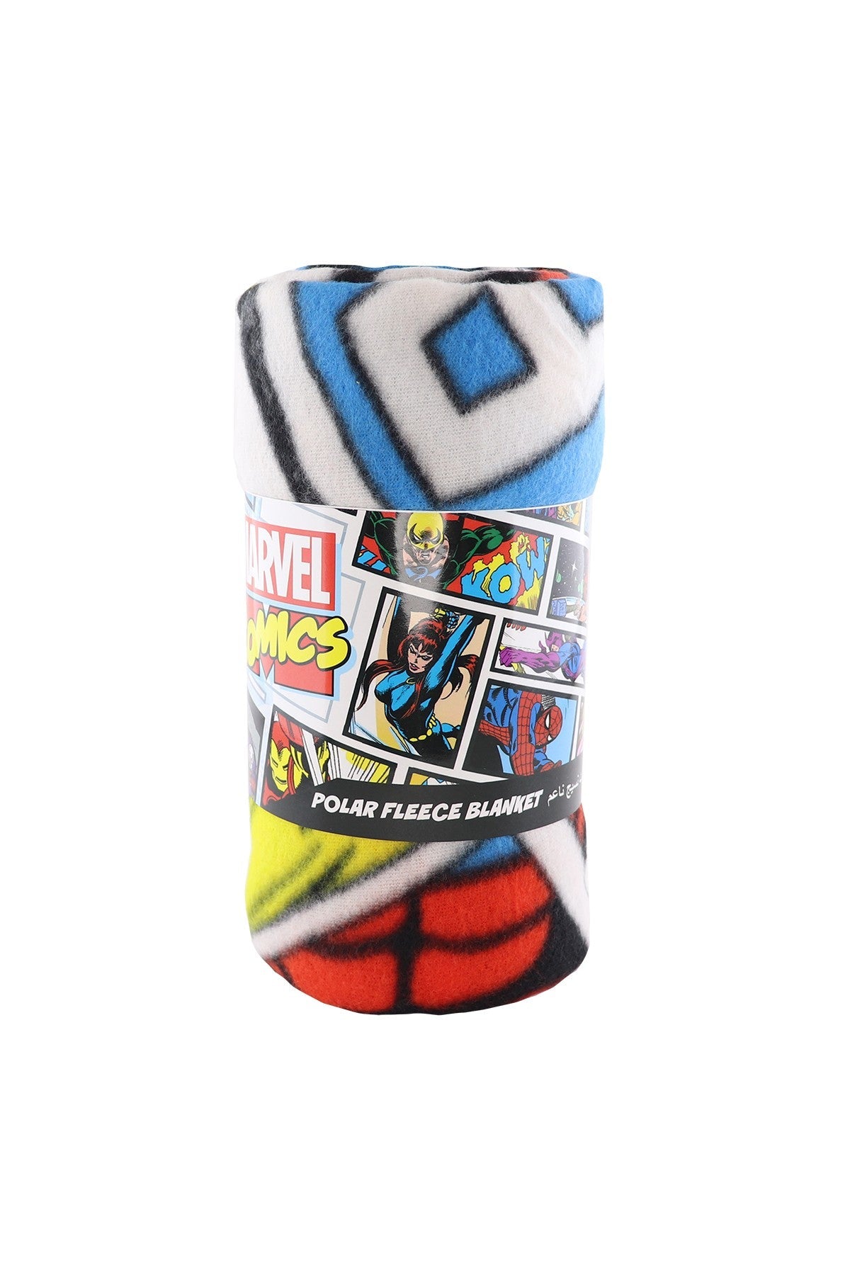 Disney polar fleece blanket roll with comic graphic design in multicolor, blue and red