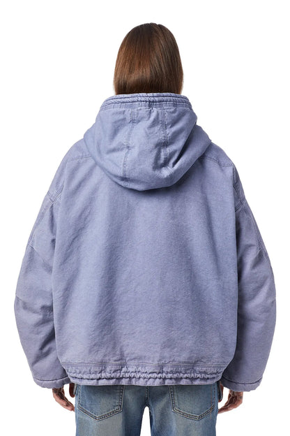 Light-blue hooded zip jacket back view with elastic hem and cuffs