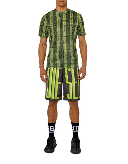 Neon green graphic T-shirt with matching black neon SPORT shorts