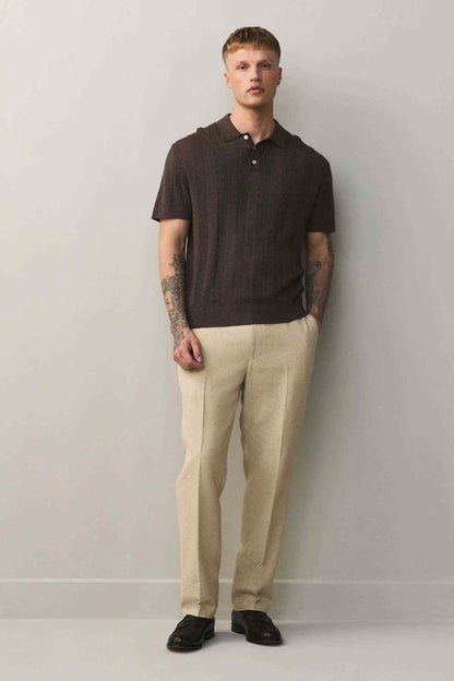 Stone straight-leg trousers with button closure and side pockets