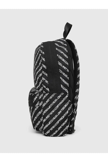 Diesel black logo-print backpack with top handle and front zipper