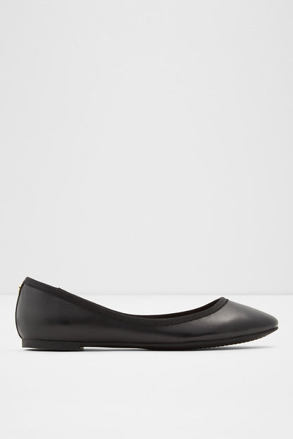 Black slip-on ballet flat with rounded toe and low profile sole