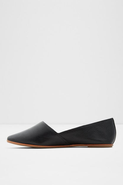 Black slip-on leather loafer with brown sole