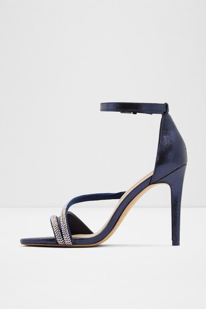 ALDO navy heeled sandal with open toe and ankle strap, slim high heel