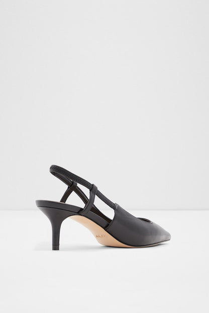 ALDO black slingback pumps, side view, pointed toe with heel strap
