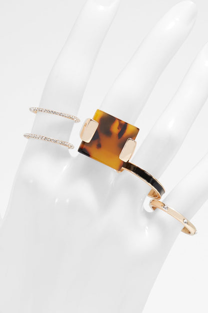 Gold-tone chain cuff bracelet with tortoise square center and open clasp