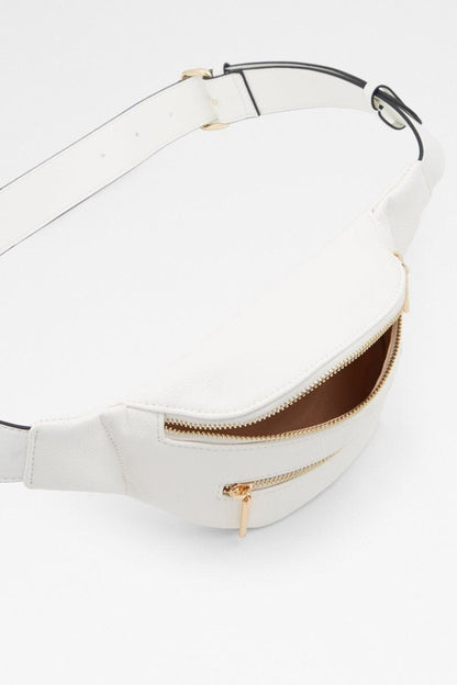 ALDO white crossbody belt bag with front zip pocket and gold hardware detail