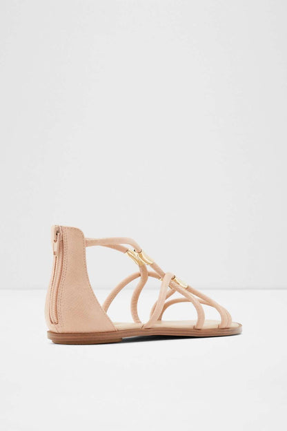 ALDO tan flat sandals with crisscross T-straps and side zipper