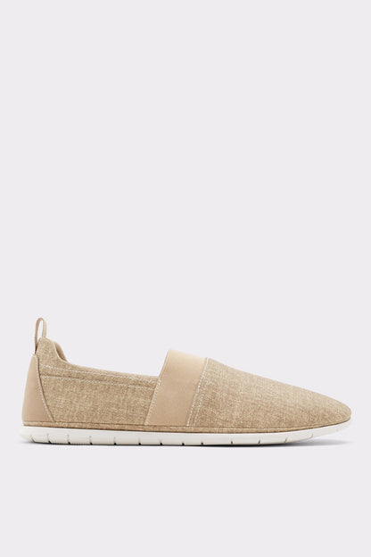 ALDO tan fabric slip-on flat shoe with side gore and textured white sole