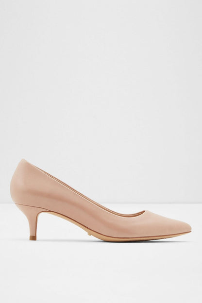 Beige pointed-toe low-heel pump, slip-on style