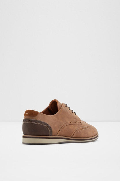ALDO cognac suede lace-up oxford shoe, side profile and low sole