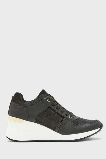 ALDO black low-top knit sneakers with lace-up and gold eyelets
