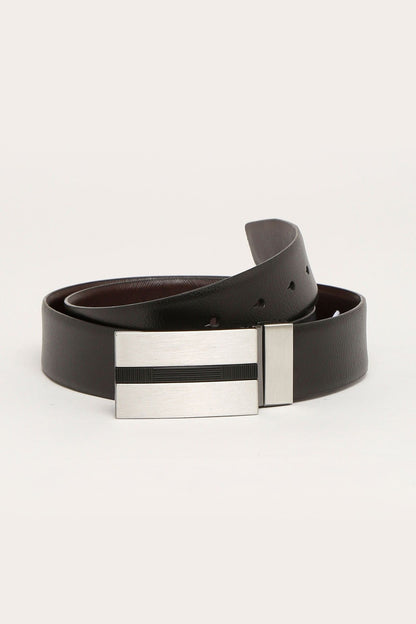 ALDO dark grey belt with silver buckle; visible keeper and stitched strap edge