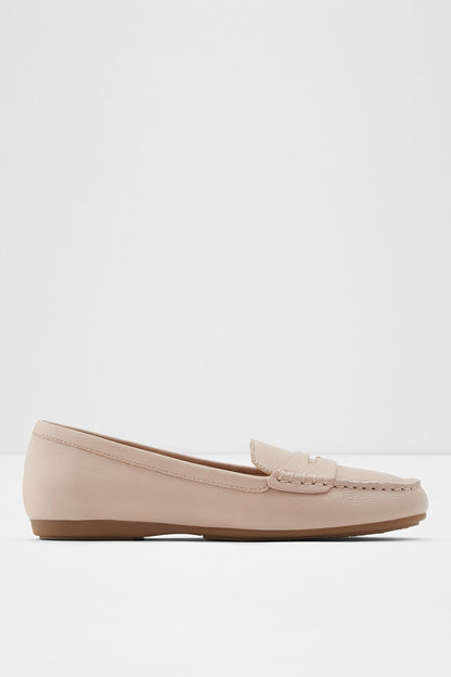 ALDO light pink slip-on loafer with bow detail and stitched moc-toe