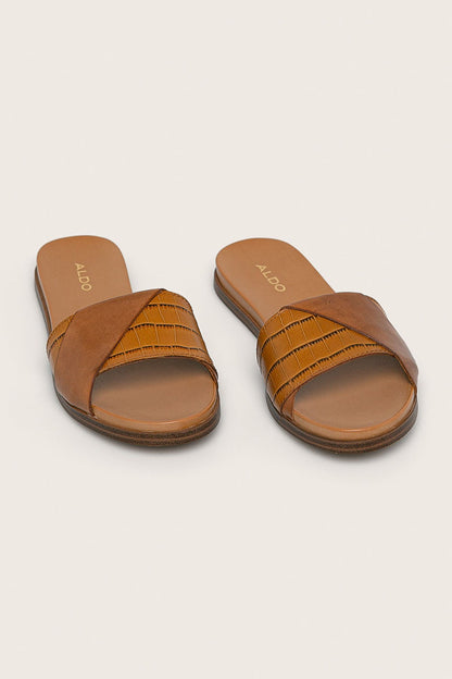 ALDO slide sandals in rust-copper with wide braided straps