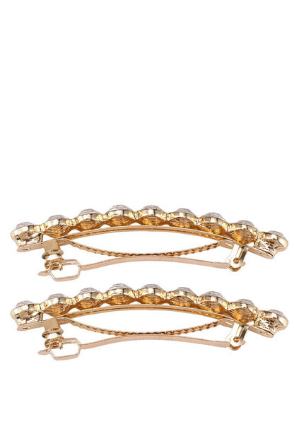 ALDO gold-tone rhinestone hair barrettes with clasp and two rows of clear stones